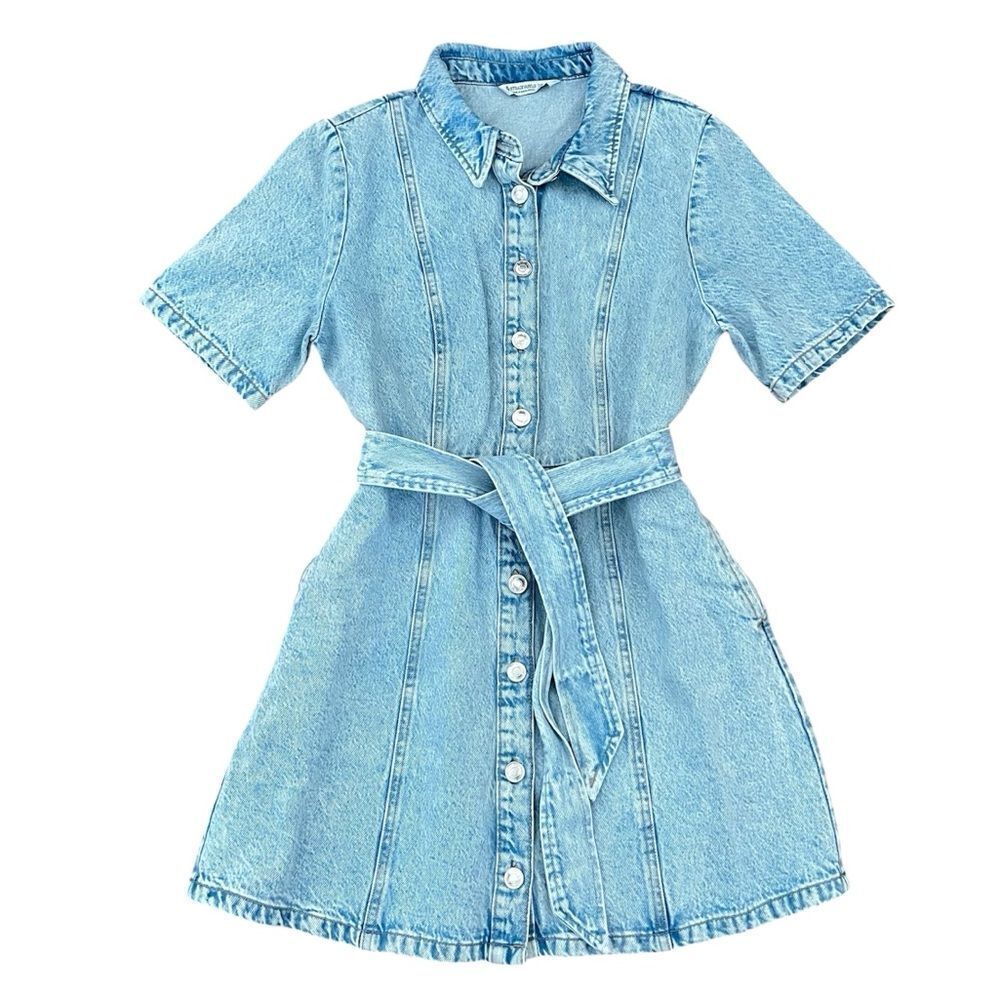 Stradivarius Blue Denim Mini Shirt Dress